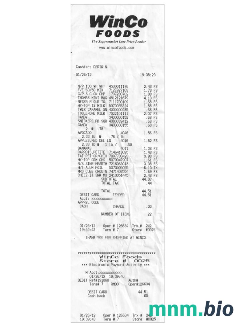Winco Foods szablon pokwitowania płatności PSD